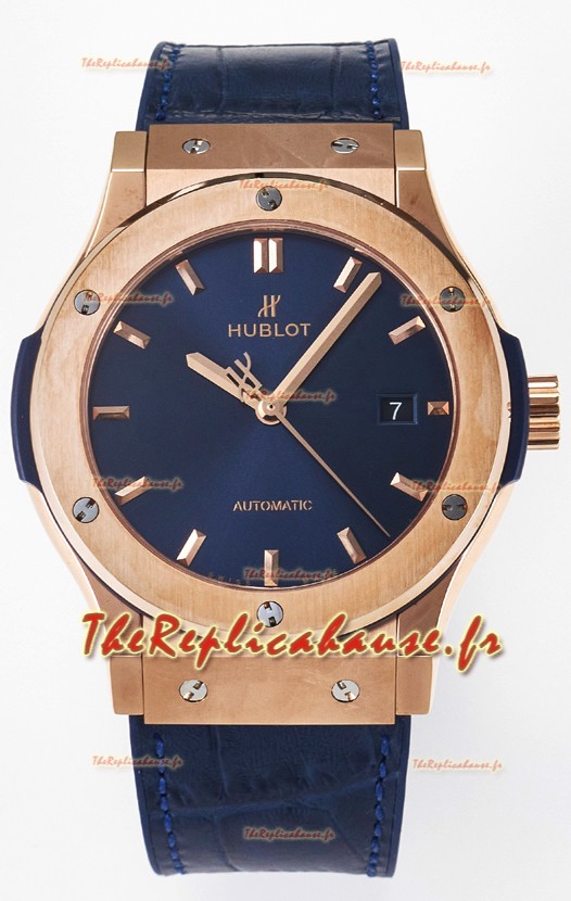 Hublot Super Clone Classic Fusion Or Rose 42MM Réplique Montre 1:1 Cadran Bleu