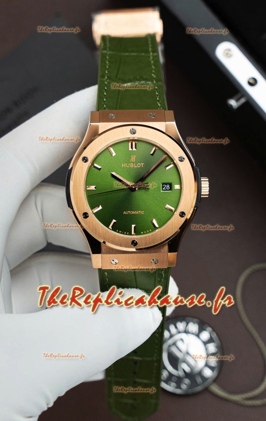 Hublot Super Clone Classic Fusion Titane Or rose Cadran vert 42 mm