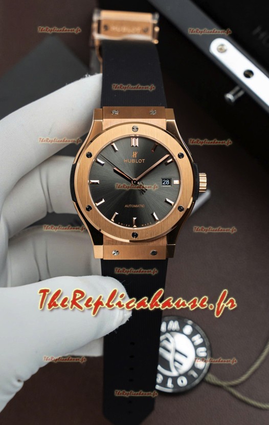 Hublot Super Clone Classic Fusion Titane Or rose Cadran gris 42 mm