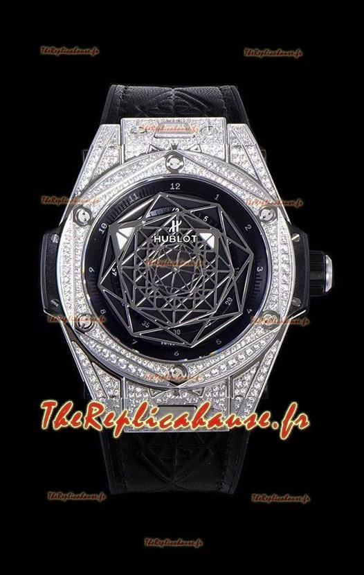 Montre Hublot Big Bang One Click Sang Bleu 1:1 Réplique Miroir dans un boîtier en acier inoxydable 45MM - Cadran noir