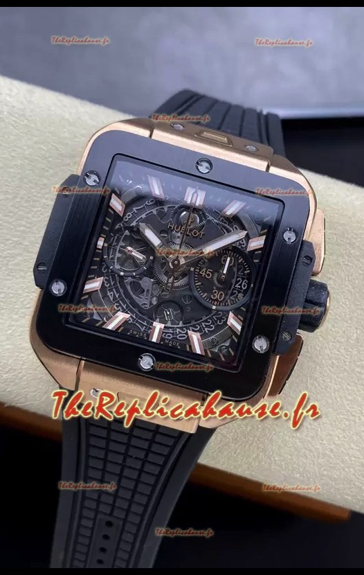 Hublot Square Bang Unico Montre chronographe en or rose et titane réplique miroir 1:1
