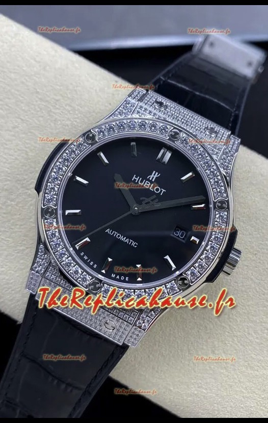 Hublot Classic Fusion Acier inoxydable Diamants Cadran noir Suisse Réplique Montre de qualité miroir 1:1