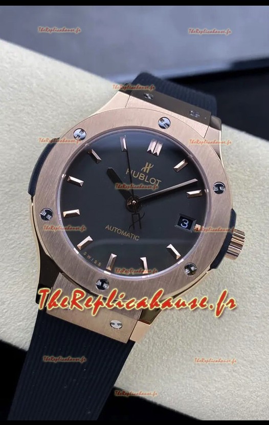 Hublot Classic Fusion Réplique Suisse Miroir 1:1 en Or Rose Boîtier Acier 904L Cadran Noir 38MM