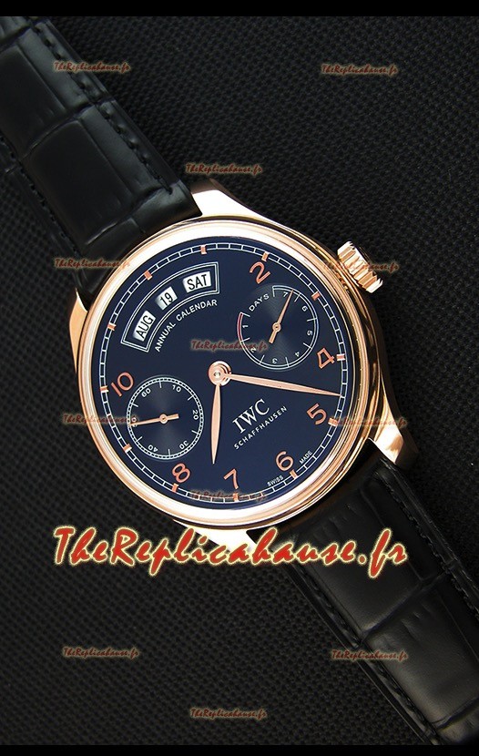Montre IWC Portugieser Annual Calender Midnight Blue Pink Gold IW503504 Répliquée à l’identique 1:1