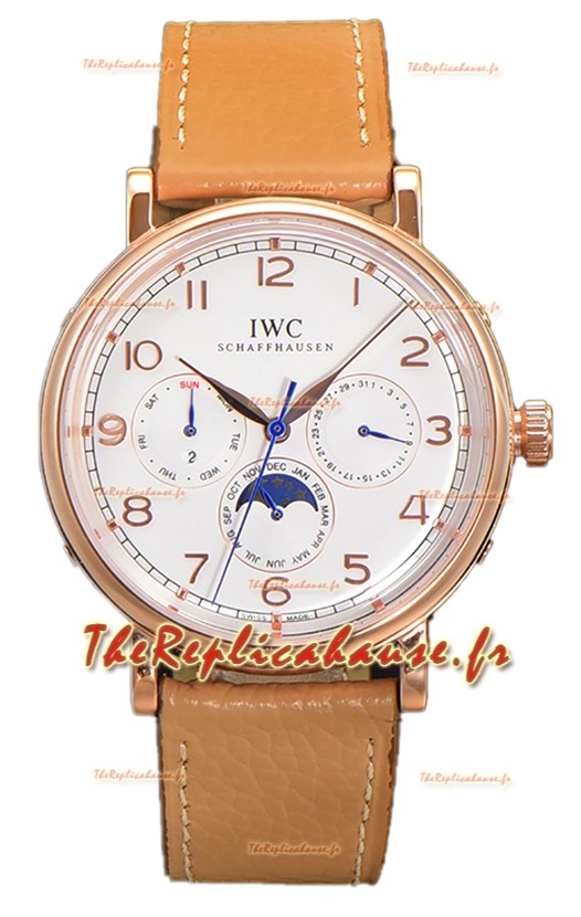 IWC Portofino Perpetual Calendar IW3446 Cadran or rose blanc Réplique Montre Suisse 
