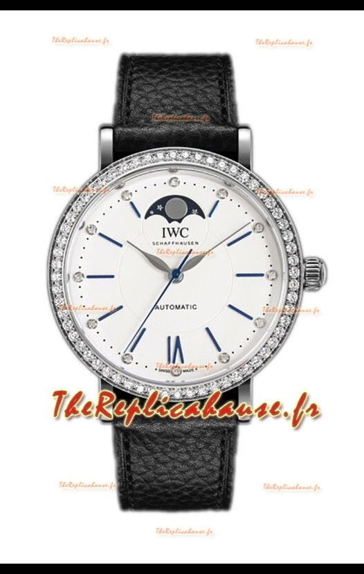 IWC Portofino IW659601 Montre automatique à phase de lune en acier avec cadran blanc 37MM