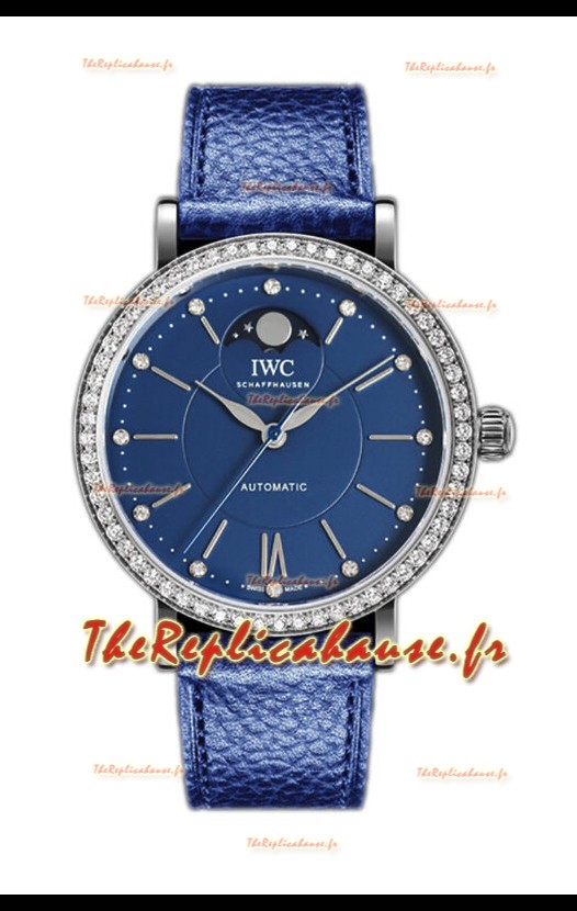 IWC Portofino IW659601 Montre automatique à phase de lune en acier avec cadran bleu 37MM
