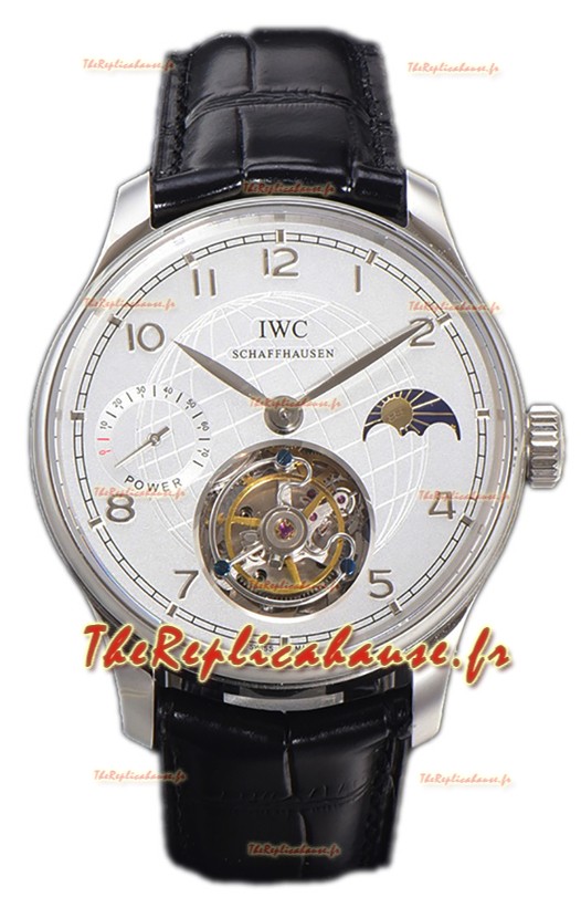 IWC Portugese Hand-Wound Genuine Tourbillon Cadran blanc Boîtier acier Montre Suisse Réplique 
