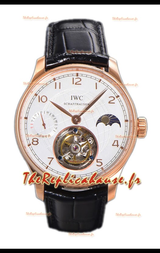 IWC Portugese Hand-Wound Genuine Tourbillon Cadran Blanc Boîtier Or Rose Montre Suisse Réplique 