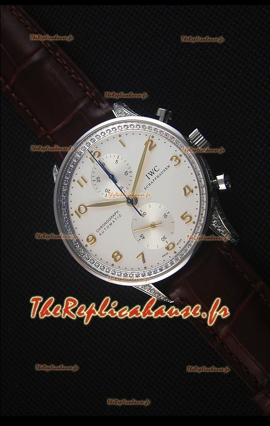 IWC Portuguese Chronograph - Acier Inoxydable aux Diamants Montre Réplique Miroir 1:1