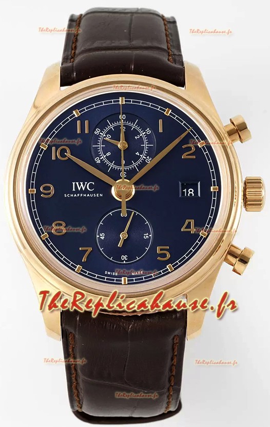 IWC Portugieser Chronograph Classic IW390305 Or Jaune Cadran Bleu Réplique miroir 1:1