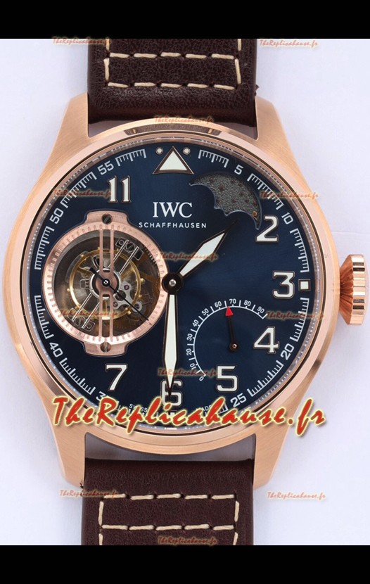 IWC Portuguese Véritable Mouvement Tourbillon Suisse Montre en or rose avec cadran bleu 