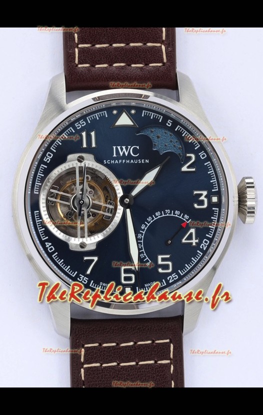 IWC Portuguese Véritable Mouvement Tourbillon Suisse Montre en acier avec cadran bleu 