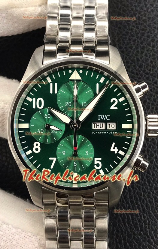 IWC Pilot Chronograph Edition Cadran Vert dans un boîtier en acier 904L Montre Réplique 1:1