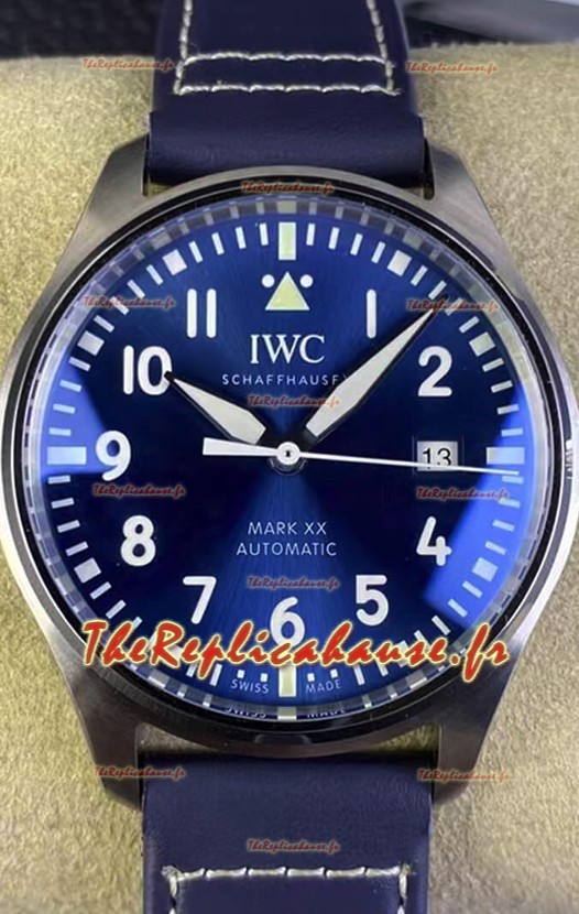 IWC Pilot MARK XX Series IW328203 Montre Réplique Suisse Miroir 1:1 avec cadran bleu et bracelet cuir