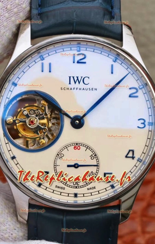 Montre IWC portugaise à mouvement tourbillon suisse authentique avec cadran blanc