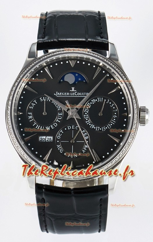 Montre Jaeger LeCoultre Super Clone Master Calendrier perpétuel Ultra-fin Cadran gris Diamants