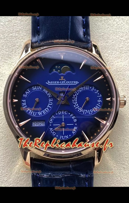Montre Jaeger LeCoultre Super Clone Master Calendrier Perpétuel Ultrafin Cadran Bleu