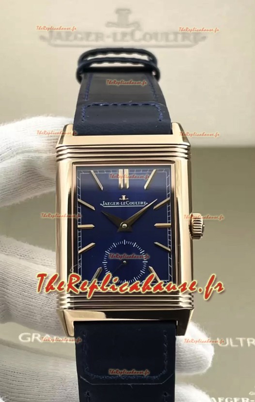 Jaeger-LeCoultre Reverso DuoFace Montre boîtier or rose cadran bleu en mouvement automatique suisse