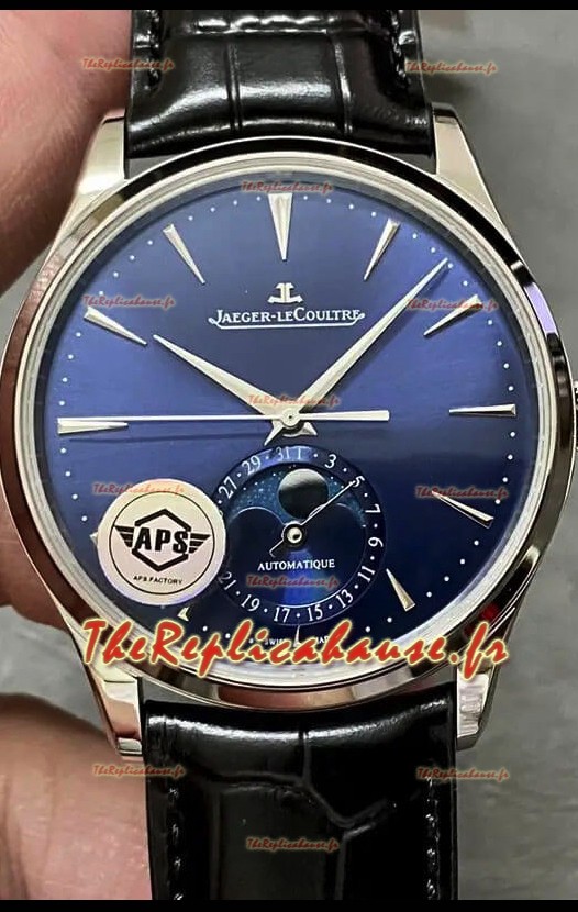 Jaeger LeCoultre Master Ultra Thin Moon Cadran bleu lunaire 904L Acier Montre réplique 1:1