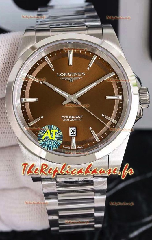 Montre Longines Conquest Automatic à cadran brun et boîtier en acier