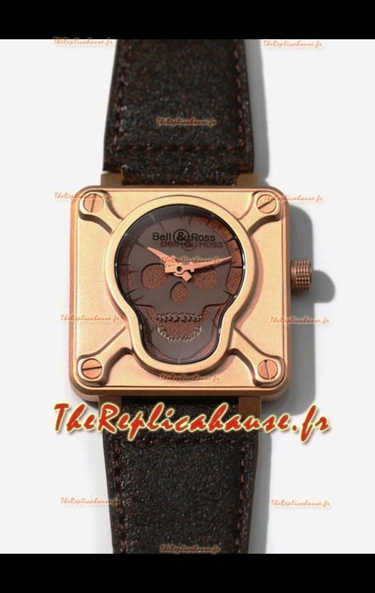 Bell & Ross BR0192 Skull Edition Boîtier Bronze Crâne GRIS sur Couche Marron Réplique Suisse 