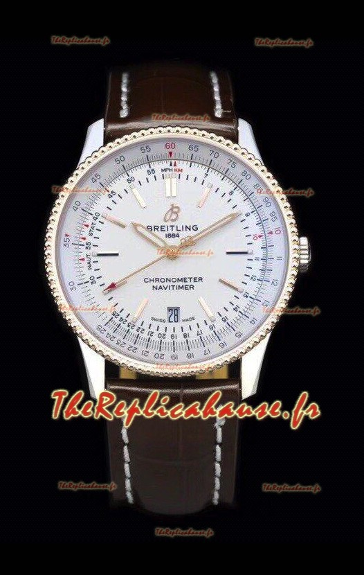 Breitling Navitimer 1 Automatique Réplique Suisse Montre à Cadran Blanc Lunette Or Rose