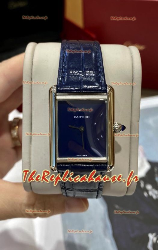Montre Must De Cartier Tank Edition en acier inoxydable 904L cadran bleu foncé