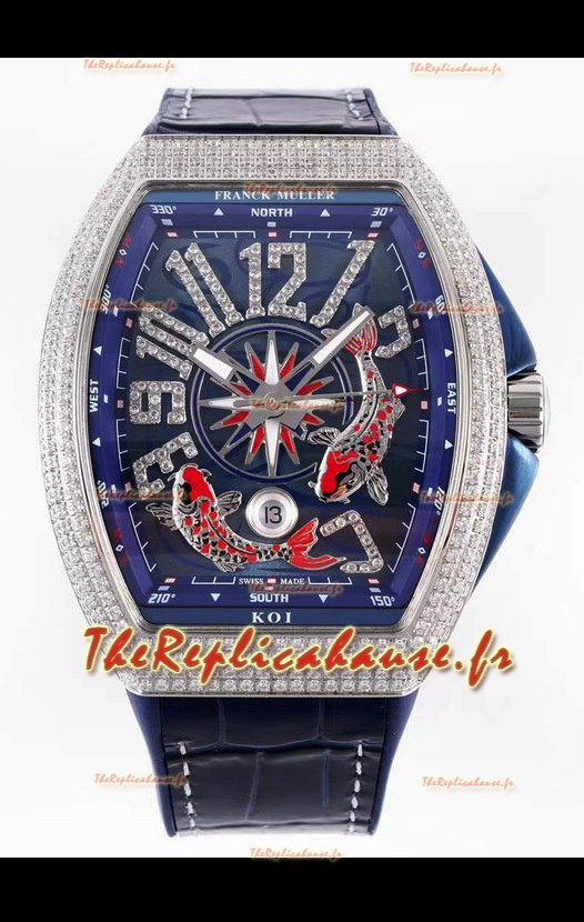 Franck Muller Vanguard KOI V45 YT SC DT AC BL KOI 2 Diamants Emboîtés Réplique Suisse 