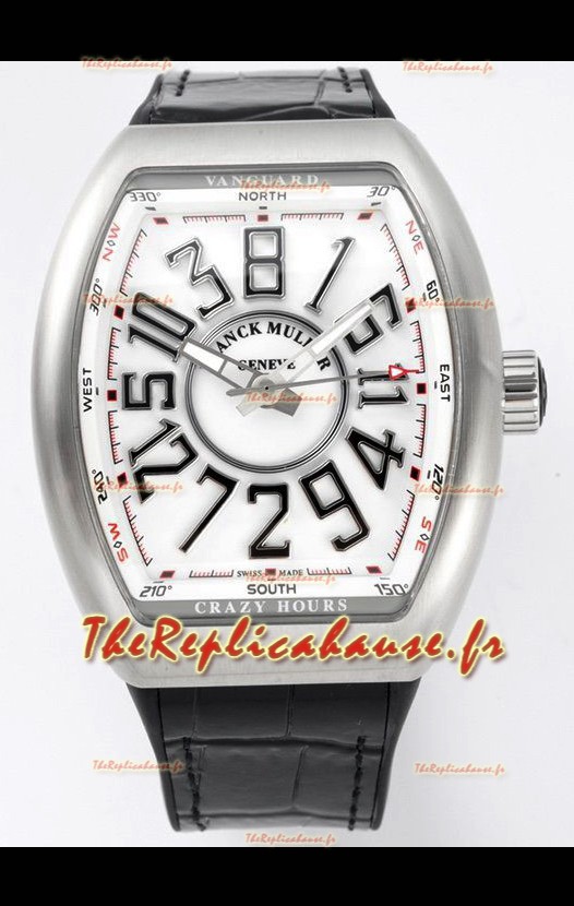 Franck Muller Vanguard Crazy Hours en acier inoxydable - Cadran blanc Réplique Suisse 