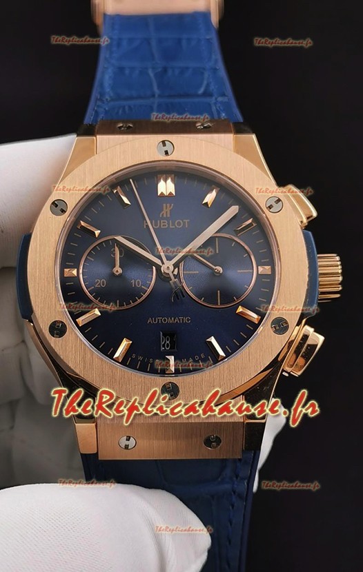 Hublot Classic Fusion Chronographe Boîtier Or Rose Cadran Bleu Miroir 1:1 Réplique Montres 
