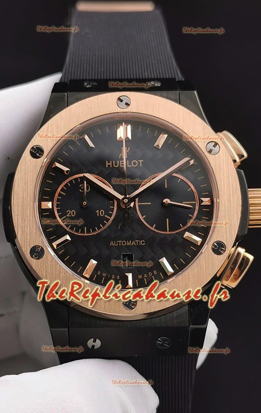 Hublot Classic Fusion Chronographe Céramique Lunette Or Rose Cadran Carbone Miroir 1:1 Réplique Montres 