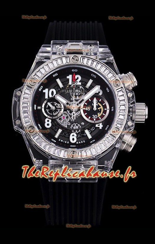 Hublot Big Bang Unico Boîtier Plexiglas Edition Miroir 1:1 Réplique Suisse Montre Bracelet Noir