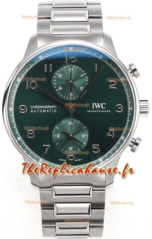 IWC Chronographe Portugais Réplique Suisse en Acier Cadran Vert - Reproduction 1:1 