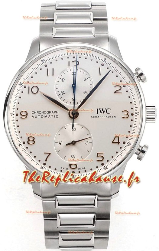 IWC Chronographe Portugais Réplique Suisse en Acier Cadran Blanc - Reproduction Edition Miroir 1:1