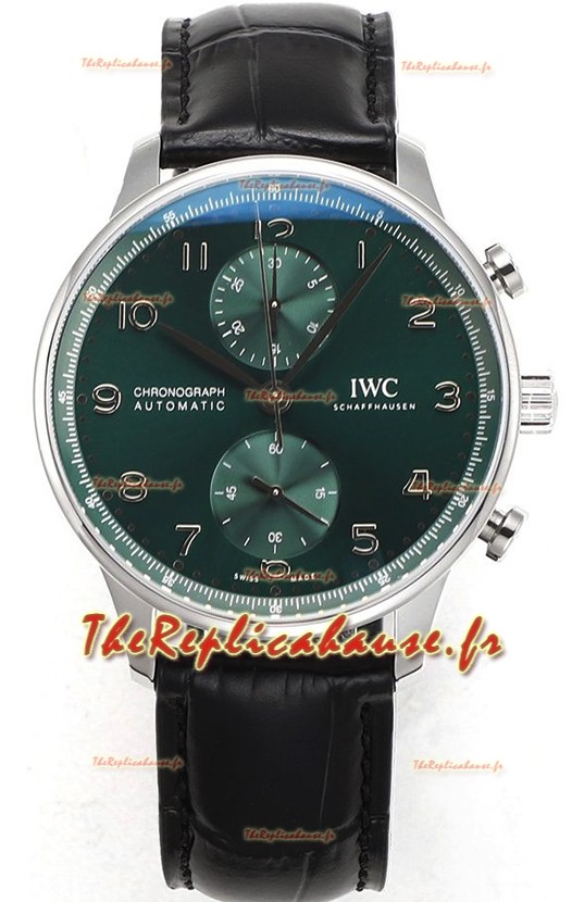 IWC Chronographe Portugais Réplique Suisse en Acier Cadran Vert - Reproduction Edition Miroir 1:1