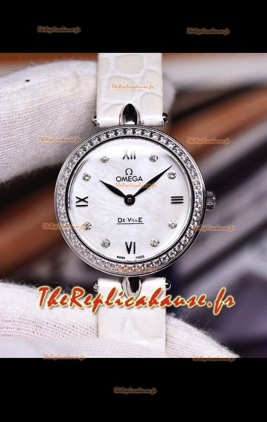 Omega De Ville Prestige Dewdrop Edition Montre Suisse à Quartz avec cadran et bracelet blancs