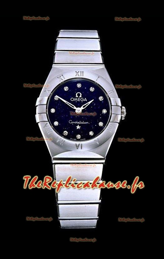 Omega Constellation Ladies Swiss Quartz Réplique 1:1 Miroir - Boîtier en acier avec cadran noir étoilé 