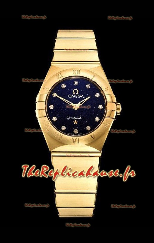 Omega Constellation Ladies Swiss Quartz Réplique 1:1 Miroir - Boîtier en or jaune et cadran noir étoilé 
