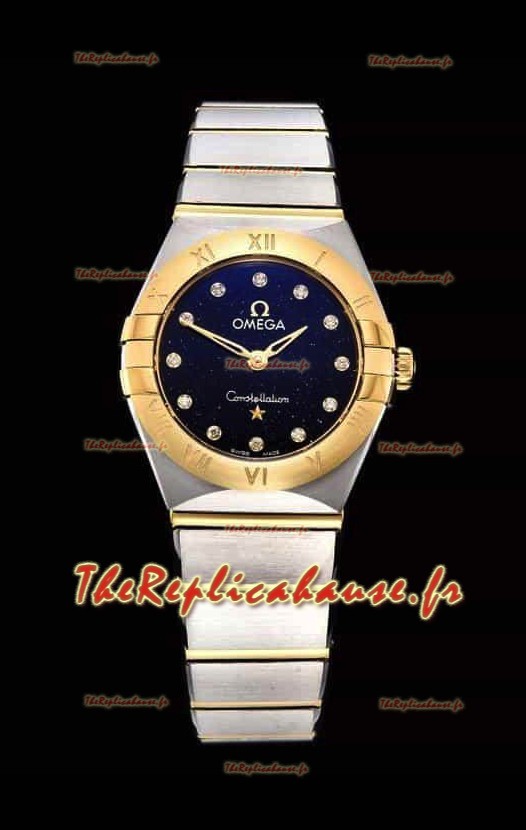 Omega Constellation Ladies Swiss Quartz Réplique 1:1 Miroir - Boîtier bicolore avec cadran noir étoilé 