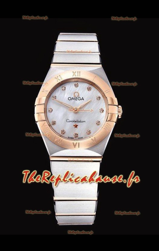Omega Constellation Ladies Swiss Quartz Réplique 1:1 Miroir - Boîtier bicolore avec cadran blanc nacré
