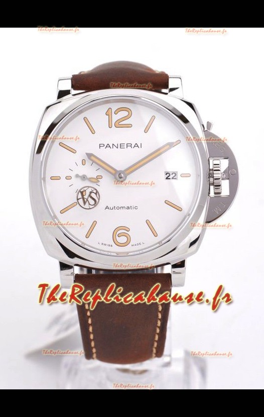 Panerai Luminor DUE PAM1046 Cadran blanc 42MM 1:1 qualité miroir - Acier 904L dans un bracelet en cuir 