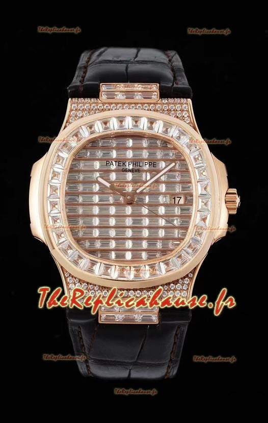 Patek Philippe Nautilus 5711/R Réplique Suisse Réplique Miroir 1:1 avec boîtier en or rose et diamants