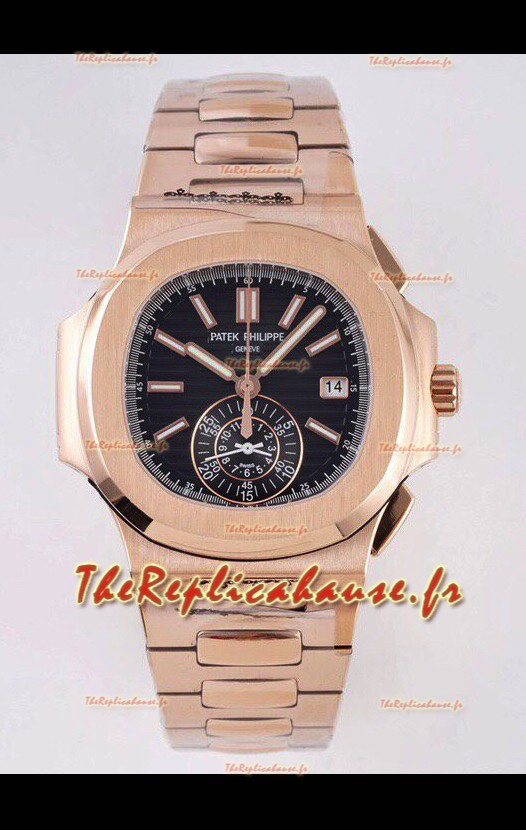 Patek Philippe Nautilus 5980/R Or Rose Boîtier en acier 904L avec cadran noir - Réplique Miroir 1:1