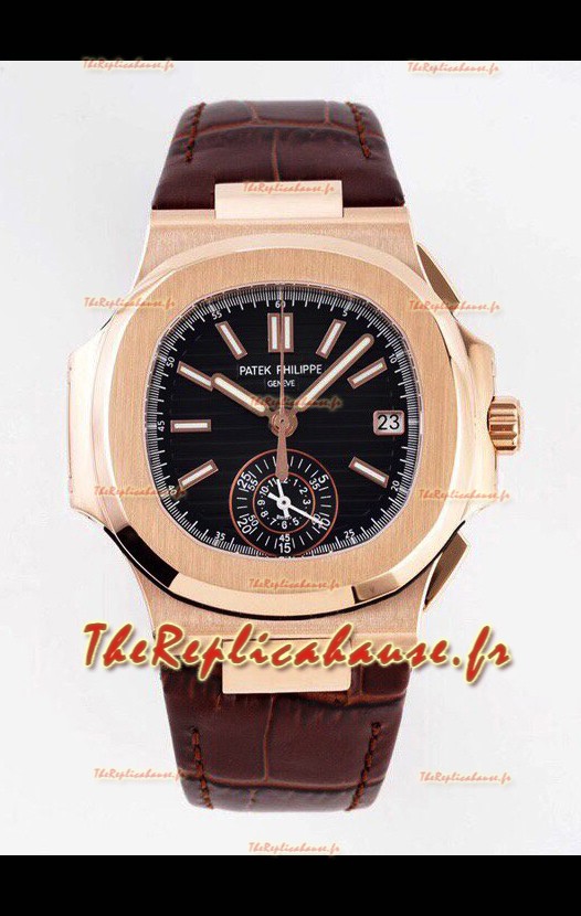 Patek Philippe Nautilus 5980/1R-001 Or Rose, boîtier en acier 904L, cadran noir - Réplique Miroir 1:1