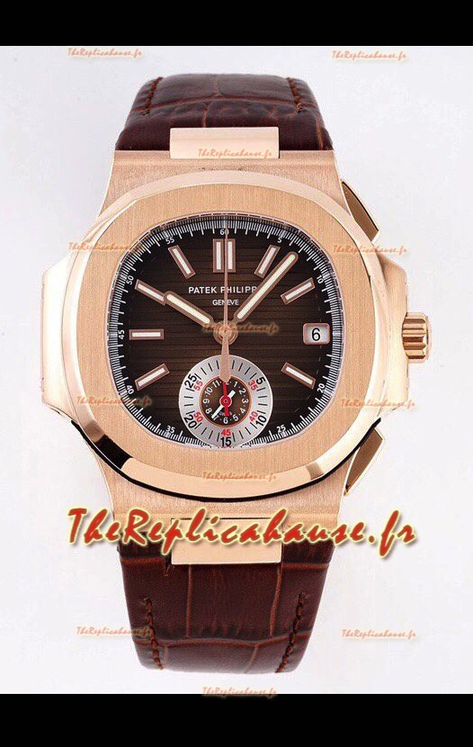 Patek Philippe Nautilus 5980/1R-001 Or Rose 904L Boîtier Acier avec Cadran marron - Réplique Miroir 1:1