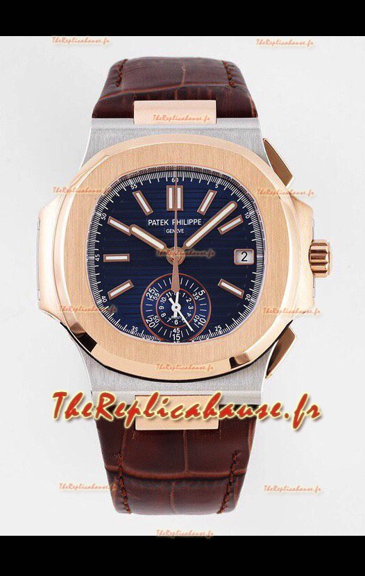 Patek Philippe Nautilus 5980/1R-001 Or Rose Bicolore Boîtier Acier 904L avec Cadran Bleu - Réplique Miroir 1:1