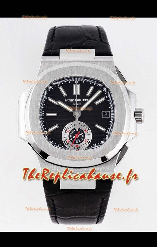 Patek Philippe Nautilus 5980/1A 904L Boîte en Acier avec Cadran Noir et Bracelet en Cuir - Réplique Miroir 1:1