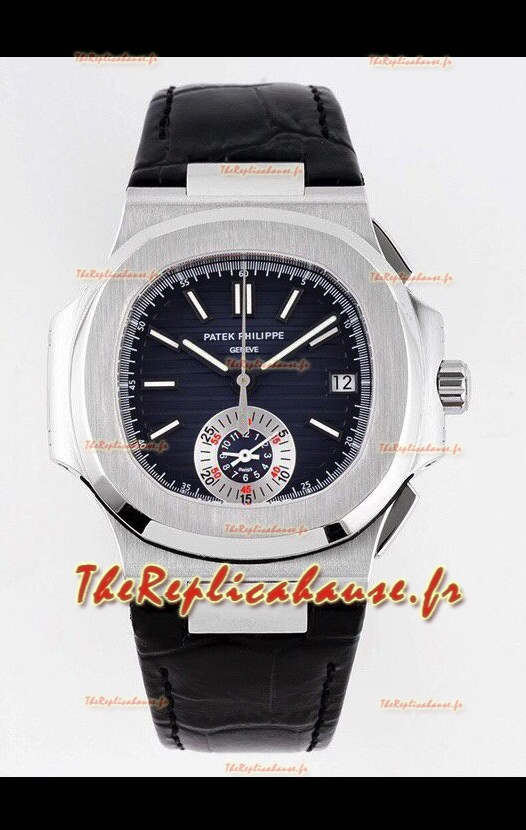 Patek Philippe Nautilus 5980/1A 904L Boîte en Acier avec Cadran Bleu et Bracelet en Cuir - Réplique Miroir 1:1