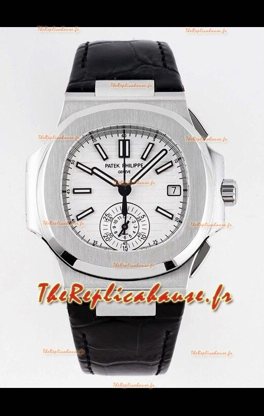 Patek Philippe Nautilus 5980/1A 904L Boîtier en acier, cadran blanc, bracelet en cuir - Réplique Miroir 1:1